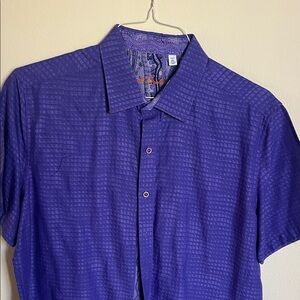 Robert Graham Purple Short-Sleeve Button Down Shirt with Subtle Texture